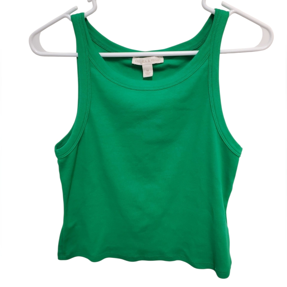 Chelsea & Violet Green Ribbed Knit Crew Neck Cropped Tank Top - Size Medium